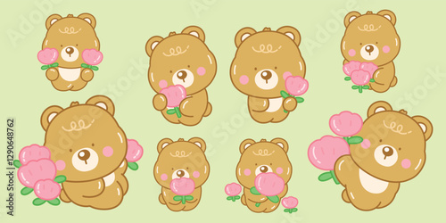 Cute Bear with Flower Set