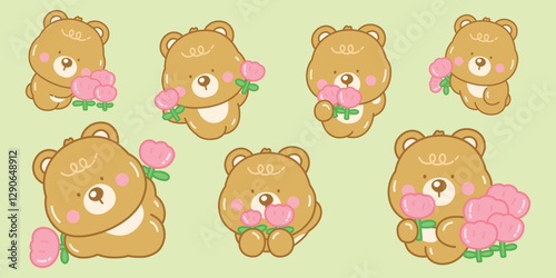 Cute Bear with Flower Set