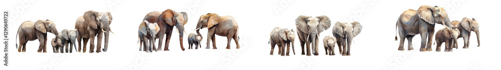 Fototapeta premium Majestic herd of elephants of various ages including calves wandering peacefully through their natural habitat on an African safari This powerful