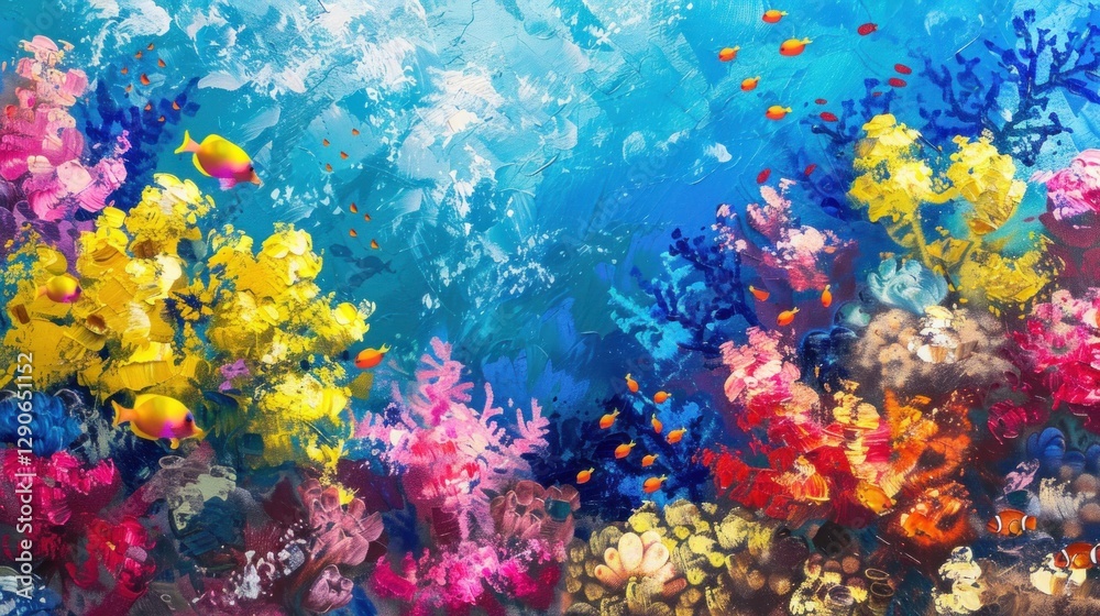 Naklejka premium Vibrant Underwater Paradise: A Colorful Coral Reef Painting