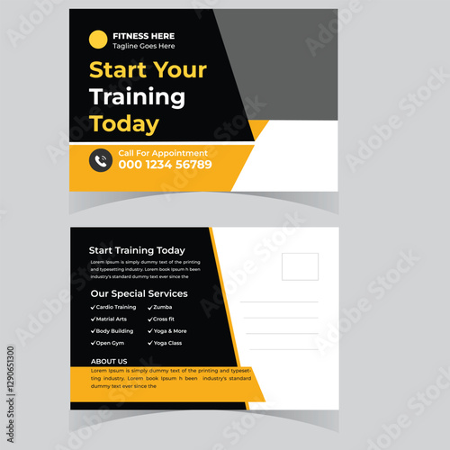 Gym fitness Weight Loss Postcard template design Fitness trainer gym center postcard or design template