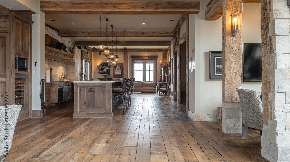 Fototapeta premium Rustic Interior of a Traditional Barn With Straw Bedding and Woven Baskets Under Soft Natural Light During Early Morning