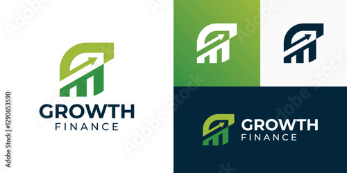 Creative growth finance logo template. Abstract diagram financial with arrow up logo design vector illustration.