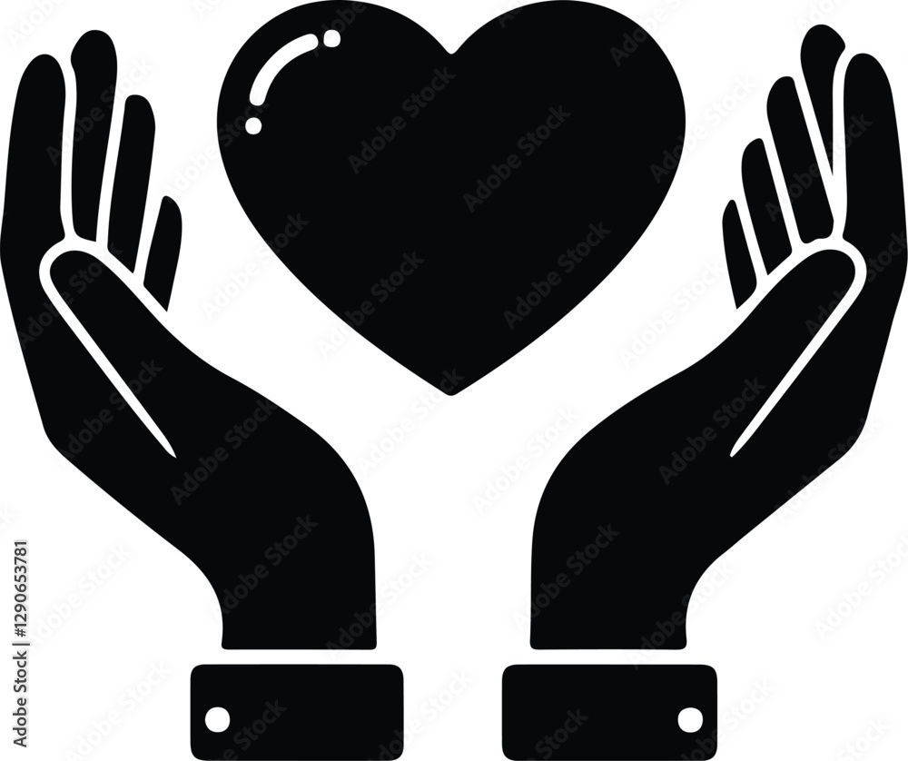 Fototapeta premium Vector Icon of Hands Holding Heart Love, Care, and Healthcare Symbol
