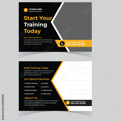 Gym fitness Weight Loss Postcard template design Fitness trainer gym center postcard or design template