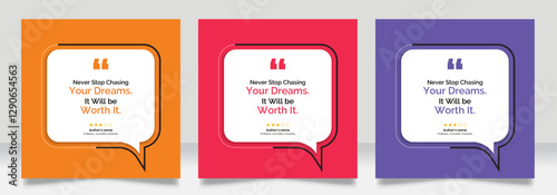 Social media post motivation quote template. 3D bubble testimonial banner, quote, infographic. Good for Inspirational speech bubbles, quote bubbles and text box.