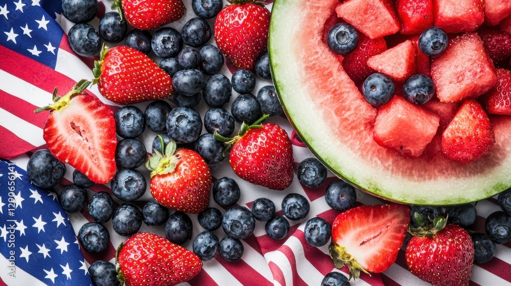 Fototapeta premium A patriotic fruit salad with blueberries, strawberries, and watermelon.