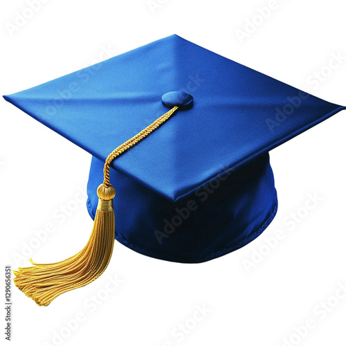 a blue graduation cap with a gold tassel