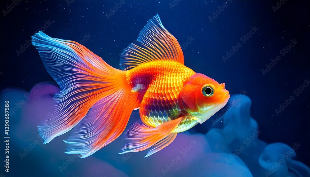 goldfish in aquarium with multicolor atmosphere goldfish in aquarium with multicolor atmosphere
