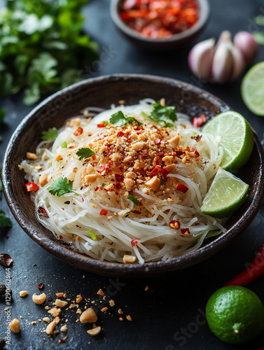 Delicious rice noodles garnished for a flavorful meal