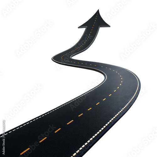 A Winding Road to Success: An Inspiring Aspiration Image, asphalt road with a white background