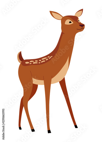 Deer animal icon. Cute spotted forest deer. Wild nature creature concept. Cartoon spotted roe, vector illustration