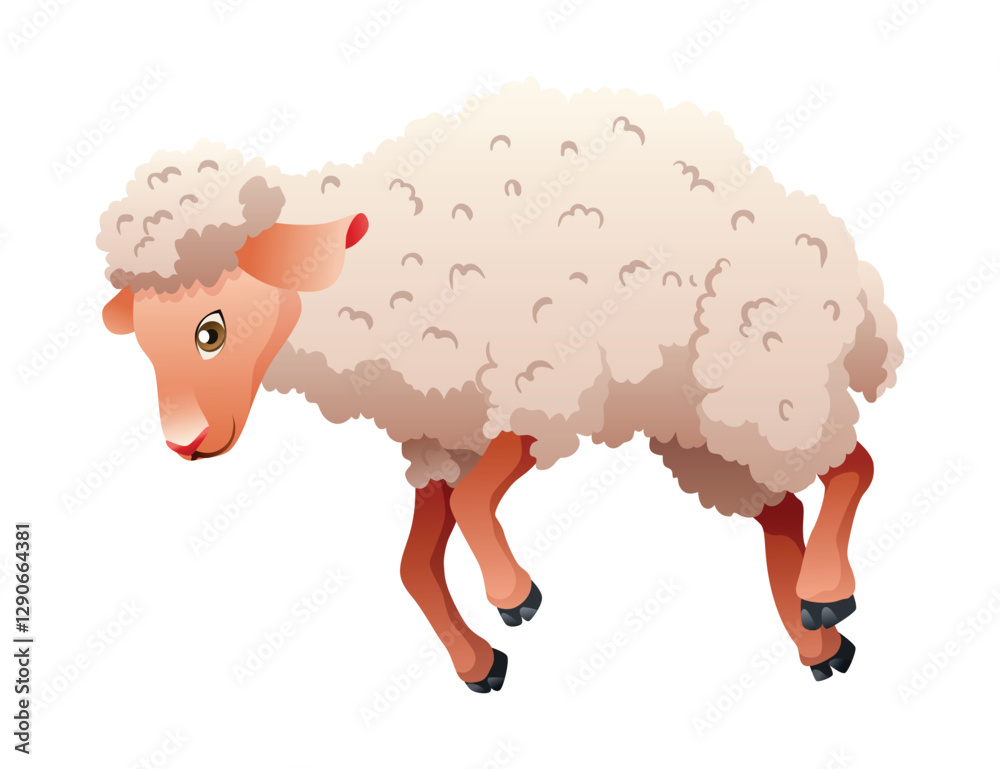 Obraz premium Small cartoon sheep. Lamb flat vector illustration. Funny baby sheep with curly wool. Farm animal art isolated on white background