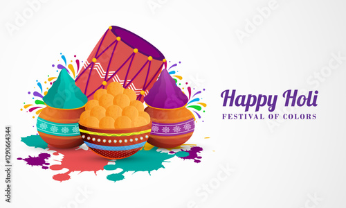 Happy Holi Indian festival of colors. Creative greeting card and invitation design vector illustration.