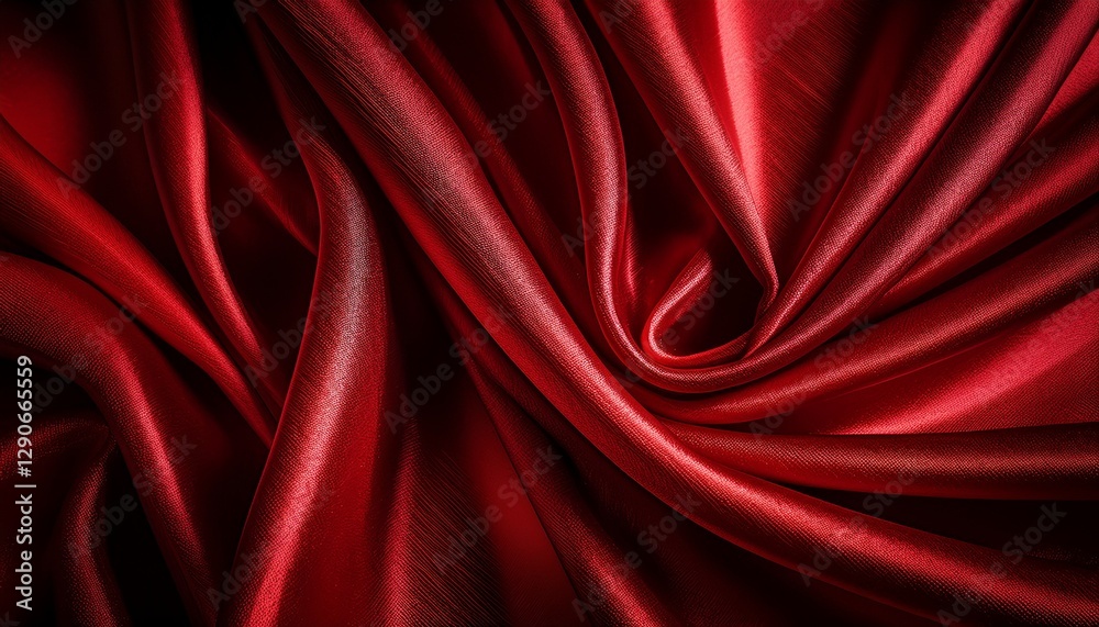 Obraz premium Close-up of red velvet fabric, showcasing its intricate folds that create rich depth and shadow play, emphasizing the luxurious texture and vibrant color.