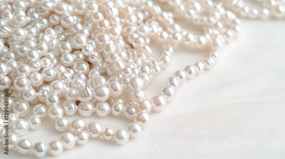 Obraz premium Pile of white pearls on sheer fabric