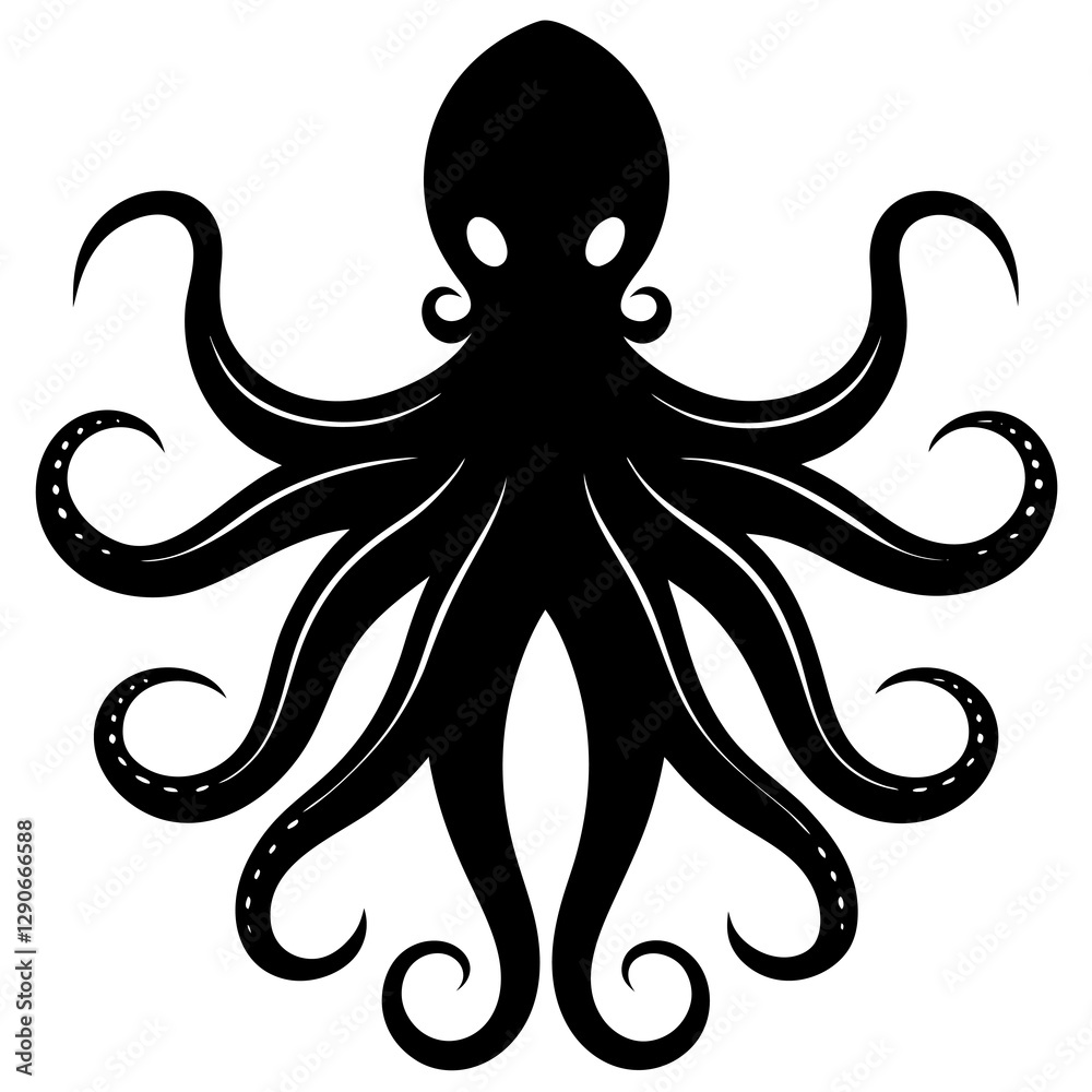 Octopus Silhouette Vector Icon High-Quality Design on White Background. Octopus Silhouette Vector Icon High-Quality Design on White Background.