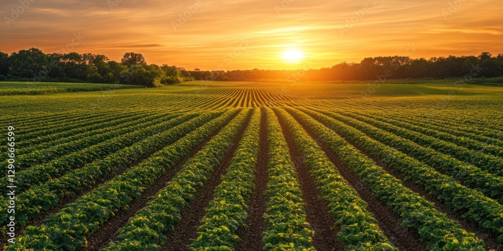 Aerial view of green crops in Florida, showcasing the vast farmland and agricultural landscape during sunset. Aerial view of green crops in Florida, showcasing the vast farmland and agricultural landscape during sunset.