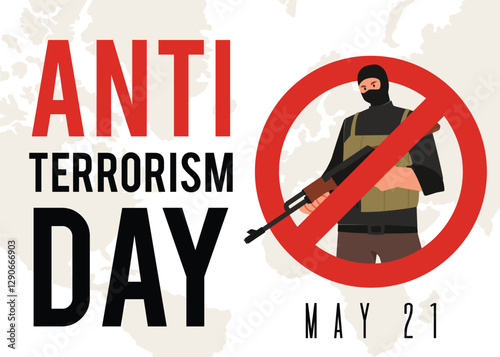 Anti-terrorism poster for National Day featuring a masked man holding a gun.