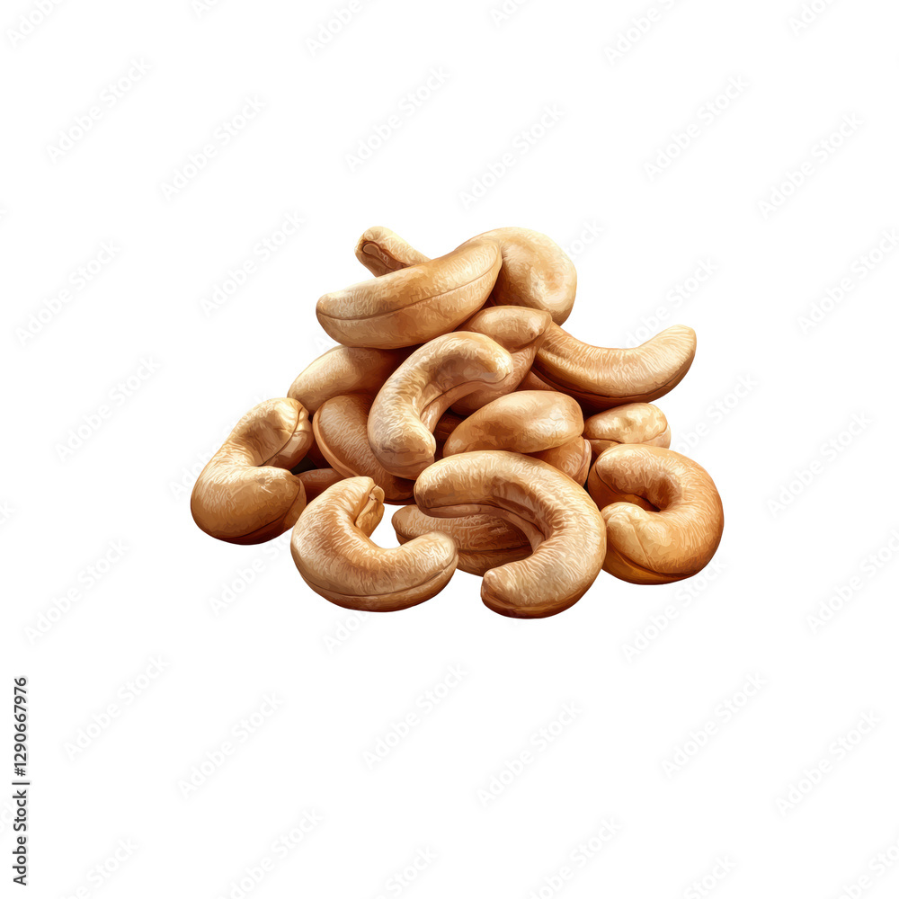 Group of Roasted Cashew Nuts Piled Up on a White Background Group of Roasted Cashew Nuts Piled Up on a White Background