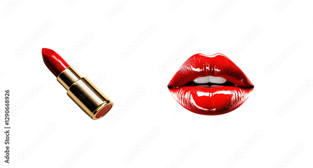 Obraz premium Vibrant Red Lipstick and Glossy Lips for Makeup Enthusiasts