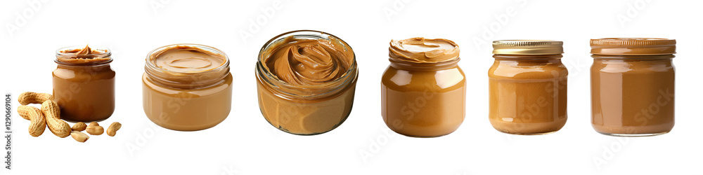Assortment of Creamy Nut Butters in Jars on White Background