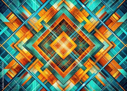Abstract Geometric Pattern 0572: Vibrant Teal and Orange Hues