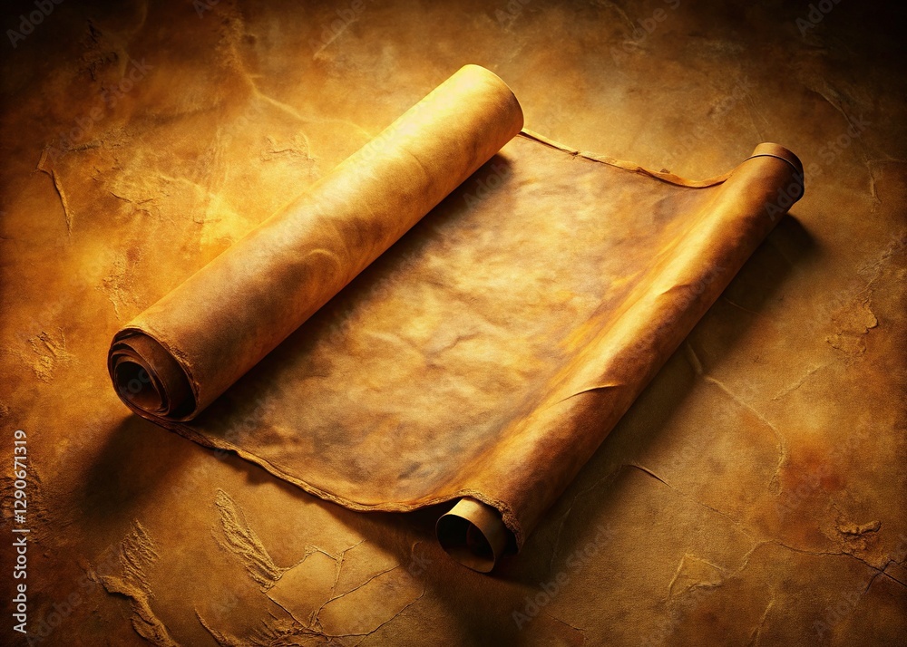 Ancient Parchment Scroll Unfurling, Antique Manuscript Detail, Aged Paper Texture Ancient Parchment Scroll Unfurling, Antique Manuscript Detail, Aged Paper Texture