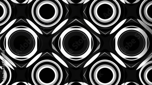 Black and white concentric circular pattern with metallic shine