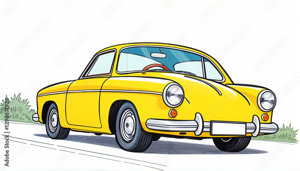 Classic yellow Car Driving on the road cartoon draw Classic yellow Car Driving on the road cartoon draw