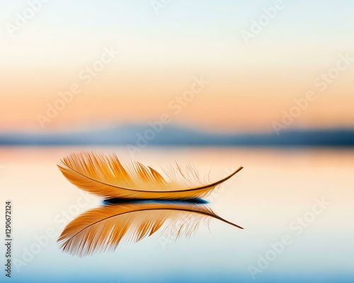 A delicate feather floating on calm water.