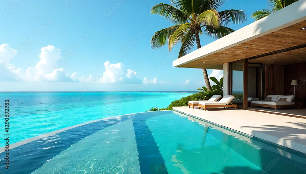 Fototapeta premium Oceanfront Luxury Home at Sunset, Pacific Northwest Elegance, modern luxury house near ocen, created with generative ai