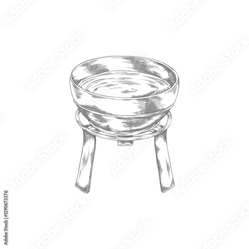 Pencil sketch of fondue pot, hand drawn vector illustration.