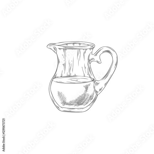 Monochrome vector sketch of glass jug with liquid. Hand drawn illustration.