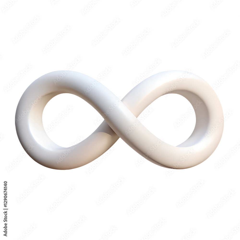 White Infinity sign. 3d rendering isolated on white background. Cartoon plastic style icon White Infinity sign. 3d rendering isolated on white background. Cartoon plastic style icon