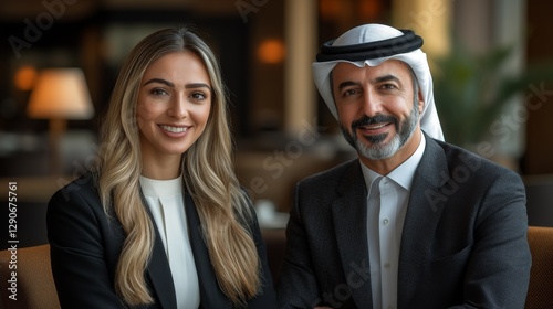 Confident Business Partners Emirati Man and Woman in Professional Attire
