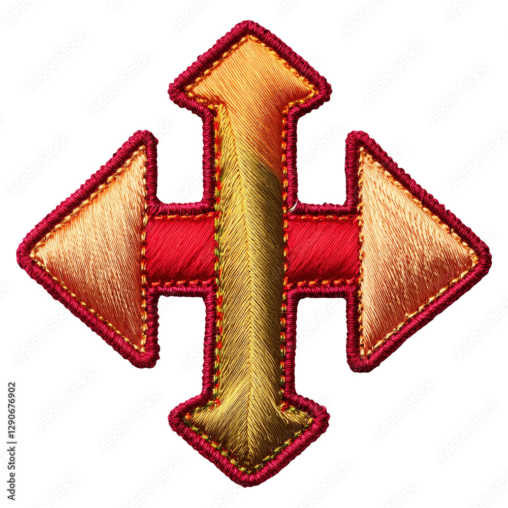 Fototapeta premium Gold And Red Stitched Arrow Cross Patch Design