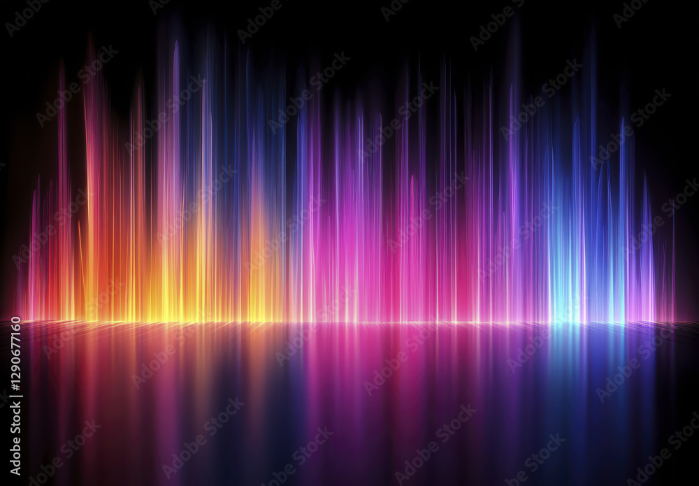 Fototapeta premium Vibrant abstract background with neon light stripes in various colors, creating dynamic visual effect. colorful lines reflect beautifully on dark surface, evoking sense of energy and movement