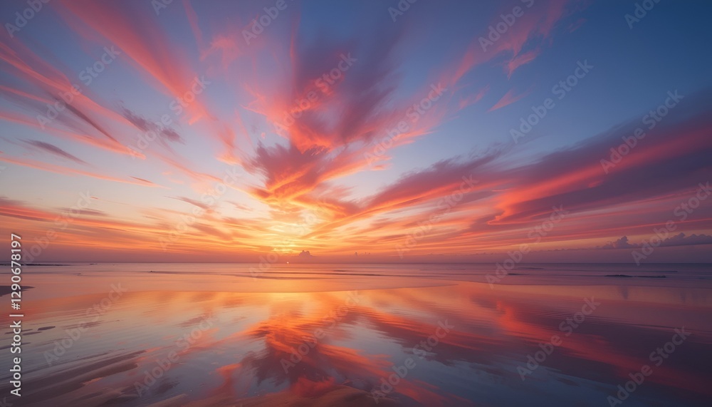 Fototapeta premium Blazing Sunset Over Serene Beach Reflection