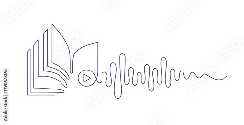 Audiobook, play button. Abstract sound line wave