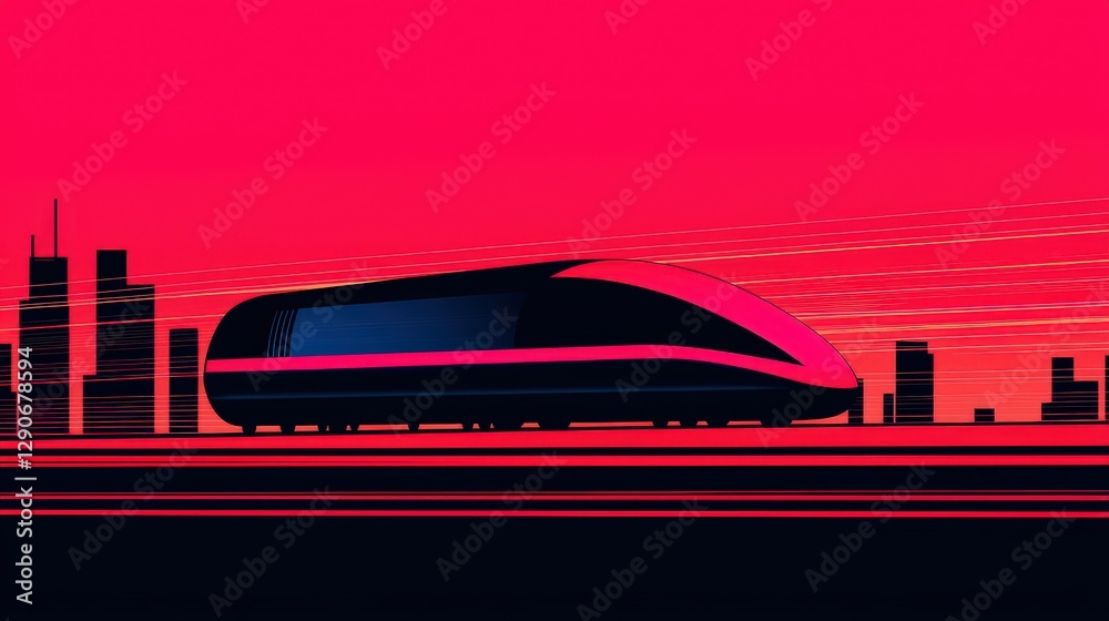 Fototapeta premium Futuristic Train in Vibrant Urban Landscape