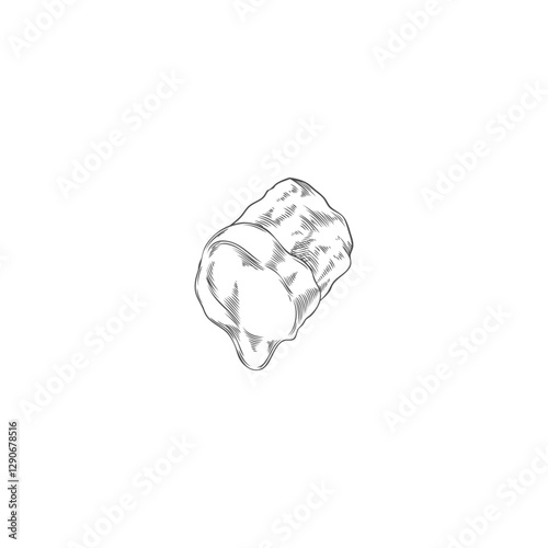 Marshmallow in melted chocolate hand drawn vector engraved illustration, sweet snack, dessert food, fondue sketch