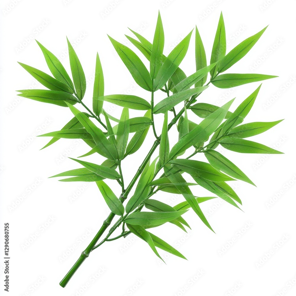 Obraz premium Bright Green Bamboo Leaves Branch Isolated on White Background