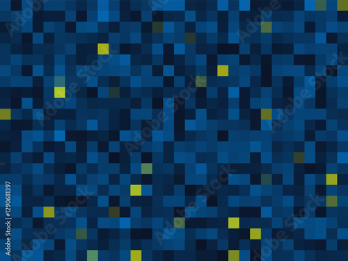 abstract digital pixel pattern with blue and yellow mosaic design, square geometric texture
