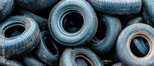 Top view of pile of old tires, Many car tires on dump site