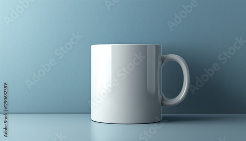 Plain White Mug Mockup on Blue - Simple Drinkware Template for Branding photo