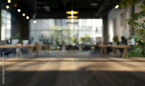 Wallpaper Mural Blurred, empty modern office interior with desks and work space, blurred background of an open-plan creative studio for a design or digital marketing company, panoramic banner Torontodigital.ca