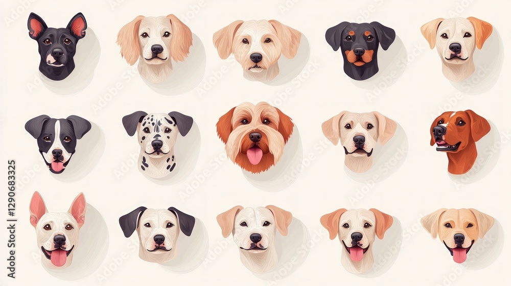 Obraz premium Adorable Dog Portraits Diverse Breeds Hand Drawn Style Pet Illustrations Canine Heads