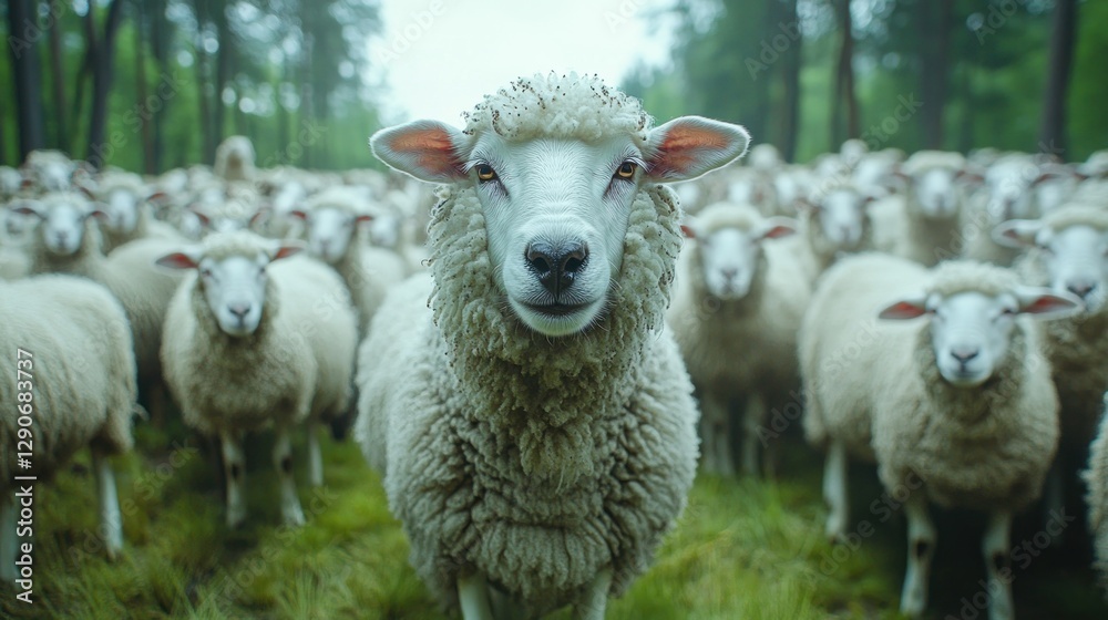 Fototapeta premium Sheep Flock Leader in Forest