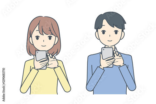 スマホを操作する男性と女性